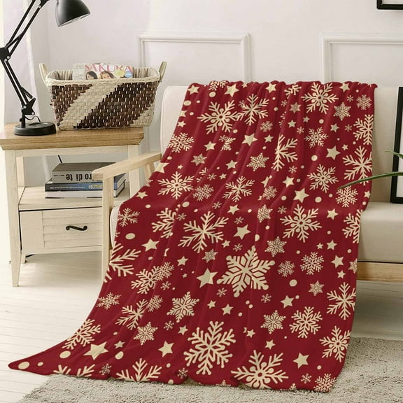Winter Snowflakes Throw Flannel Blanket 40x50In Christmas Abstract Art Beige Star Red Super Soft Cozy Bed Blanket, Lightweight Plush Fuzzy Bed Throw for Bedroom Sofa Couch Living Room