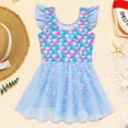 thumbnail image 3 of Girls Cute One Piece Swim Suit Ruffle Sleeve Mermaid Bathing Suits Tulle Dress Swimwear Summer Beach Swim Costume, 3 of 9