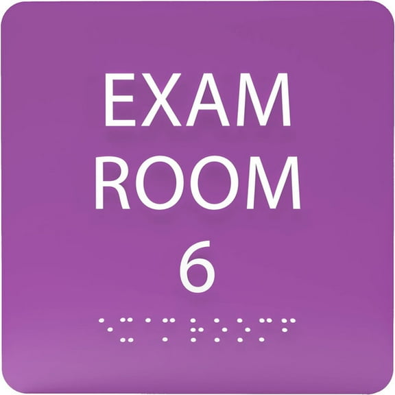 ADA CENTRAL SIGNS - 6" X6" Exam Room 6 Sign - ADA Compliant Tactile Graphics Grade 2 Braille Text Acrylic Wall Signs - Educational Institution Directional Assistance Test Center Door Sign for Schools