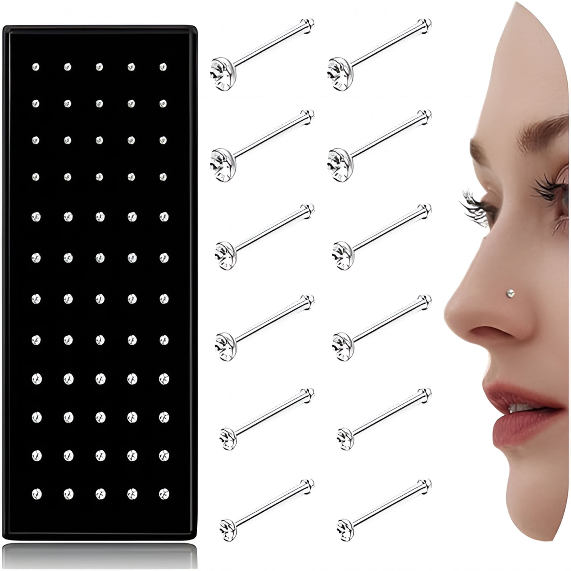DESIGNICE 2026 New Straight L Shaped Stainless Steel Nose Studs Rings Piercing Pin Body Jewelry 20G-22G 1.5Mm 2Mm 2.5Mm Nose Ring Silver