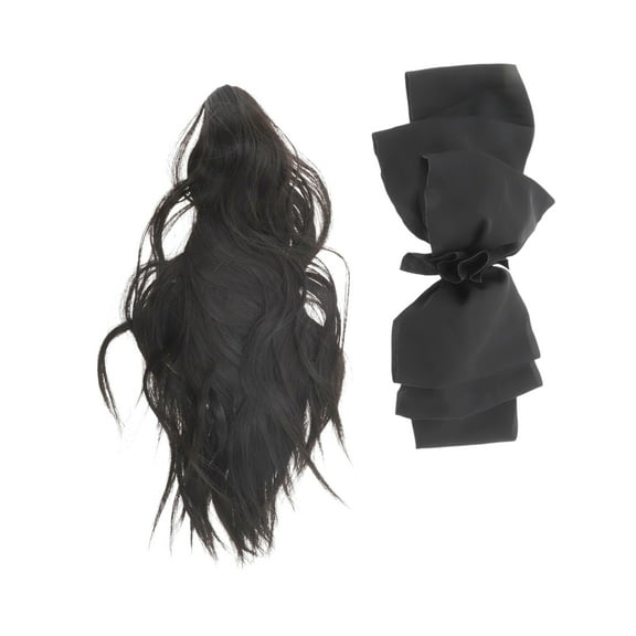 Unique Bargains 1 Pc Bow Wig Hair Clips for Hair Extension 13.78" Length Brown Black