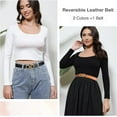 thumbnail image 5 of AWAYTR Women Reversible Belt - Two-in-One Women Leather Belt for Casual Jeans with Golden Buckle, 5 of 8