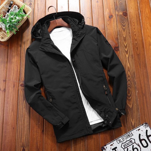 OmicGot Jacket for Men Hooded Cargo Coats Solid Color Outdoor Top Autumn Windbreaker Lightweight Men Fashion Clothing Thin Breathe Coats