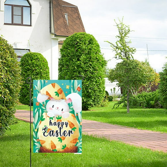 EGNMCR Easter Decorations, Easter Ornaments Easter Garden Sign 12x18 Inch Spring Garden Outdoor Sign Personalized Easter Decorations Double Sided Easter Yard Decoration Gift Happy Easter Bunny Flags