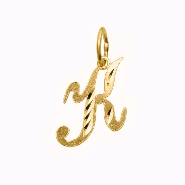 Precious Stars 14K Yellow Gold Diamond-cut Cursive Letter Initial 'K' Pendant