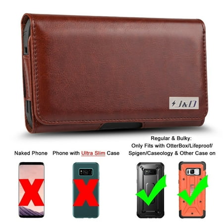 Galaxy S8 Holster, J&D PU Leather Holster Pouch Case with Belt Clip, Leather ID Wallet Case for Samsung Galaxy S8 (Only Fits with Regular/Bulky Case On - OtterBox/Spigen/Other