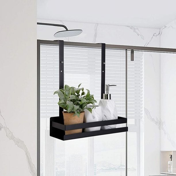 Estante de ducha colgante a prueba de óxido, diseño que ahorra espacio y optimiza el almacenamiento de su baño, ganchos antiarañazos que garantizan la seguridad y protección de sus puertas de vidrio,