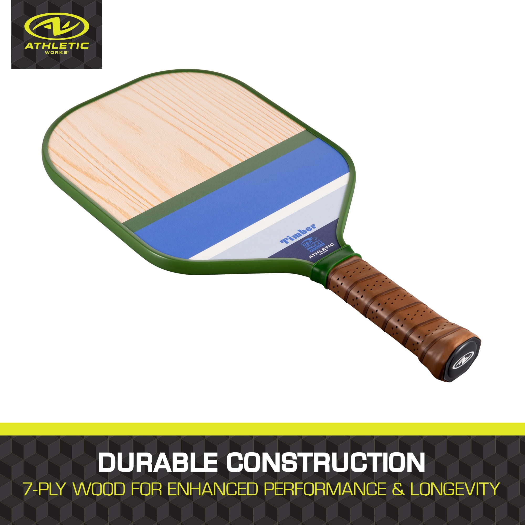 Athletic Works Timber Wooden Pickleball Paddle, Blue/Green