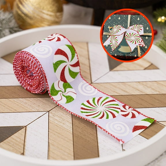 Christmas Tree Ribbon Decorations,Christmas Ribbon for Tree Wired,Red White Peppermint Candy Cane,Garland,Gifts,Wrapping,Wired Ribbon for Christmas Home Decoration Gift Wrapping Bow Making Wreath