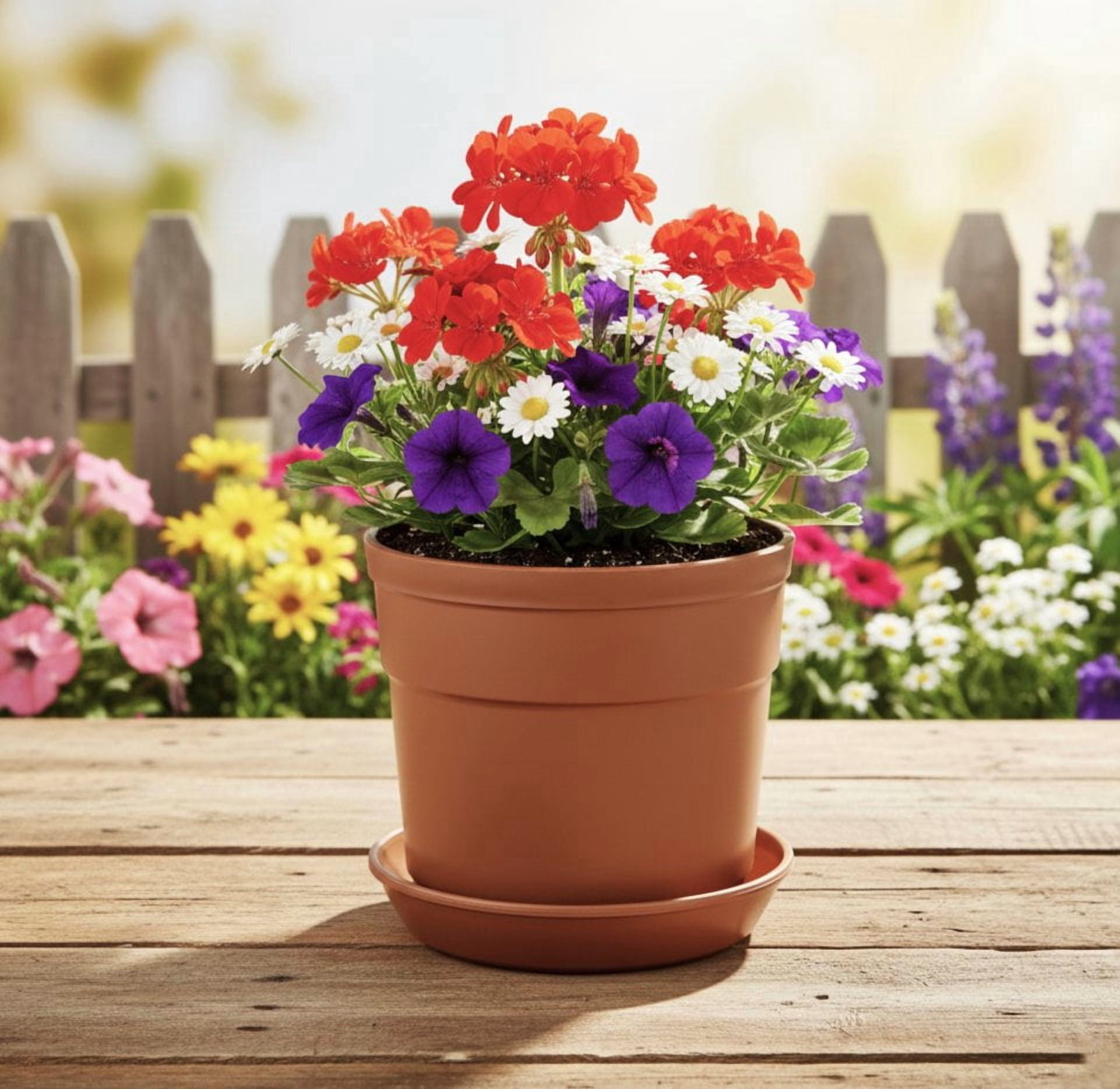 Austin Planter Plastic Flower Pots with Saucers, 4 inch, Copper, 5 Pack, s Planter, Nursery Planter, Colorful Flower Pots with Saucers
