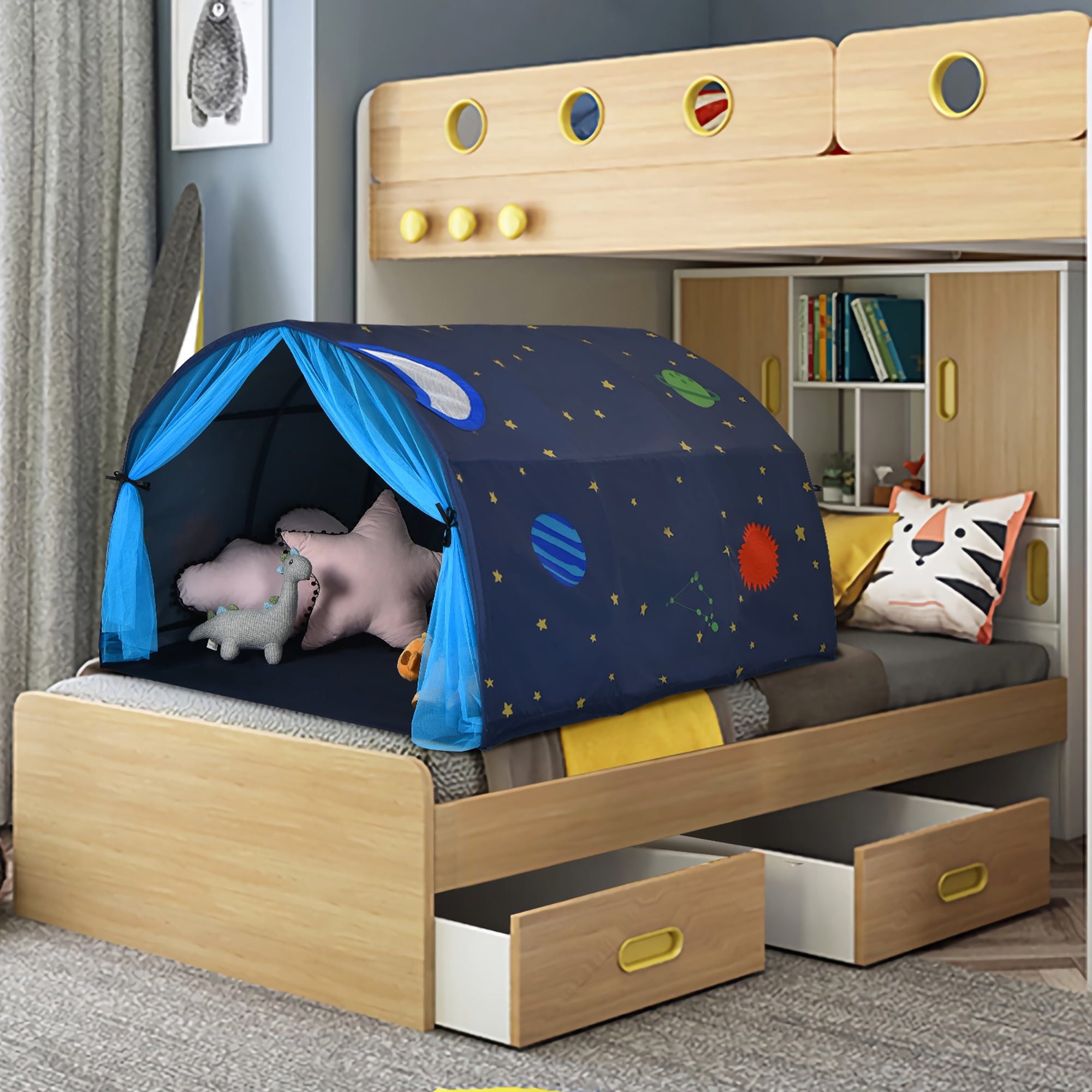 Costway Kids Bed Tent Play Tent Portable Playhouse Twin Sleeping w/Carry Bag Blue