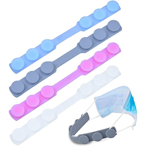 Silicone mask extender, soft extension strap, ear hook, mask buckle, mask hook, adjustable extension strap, ear protector (transparent white + light gray + sky blue + pink)