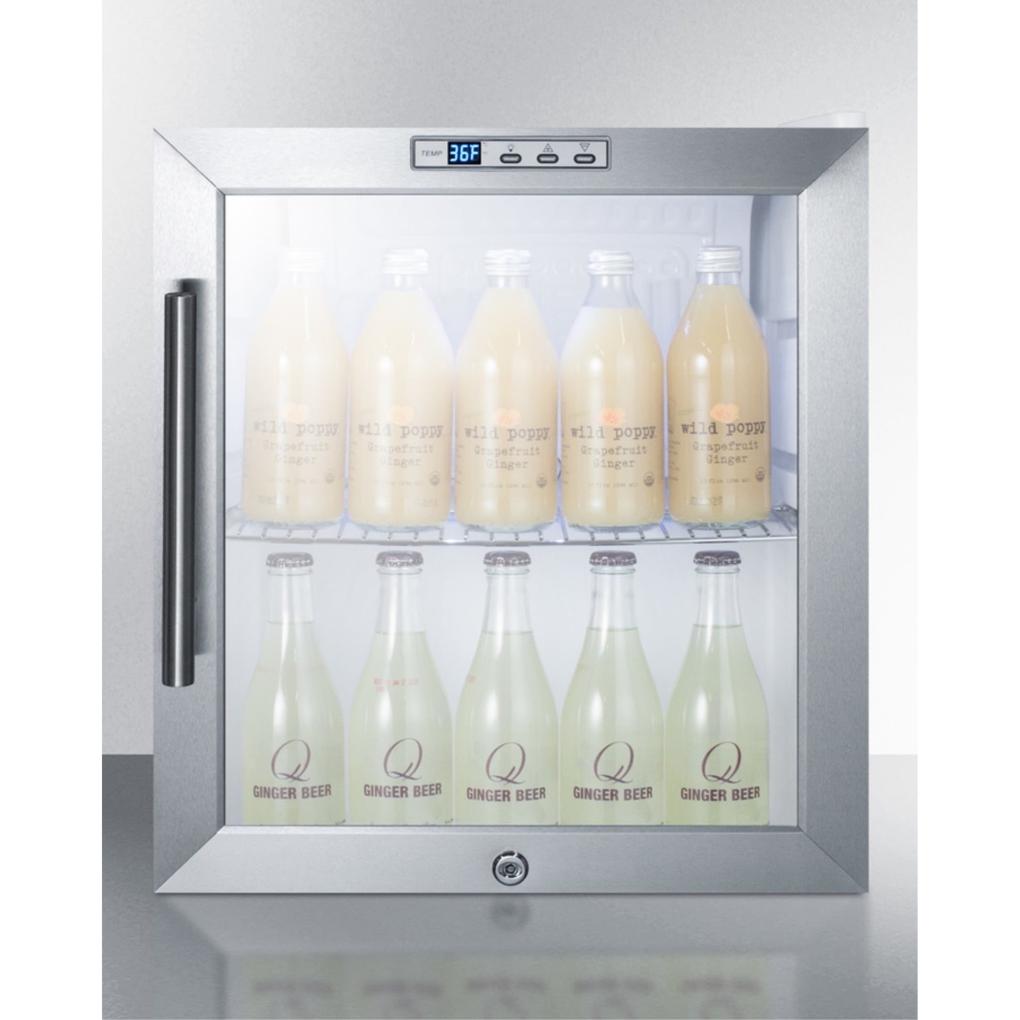 SCR215L 17 Commercially Approved Compact Beverage Center with 1.7 cu. ft. Capacity  2 Adjustable Chrome Shelves  Automatic Defrost  and Lock  in Stainless Steel"