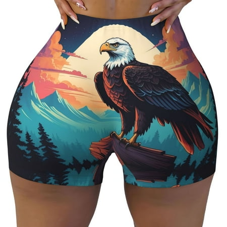 Workout Shorts Women  Cartoon Iceberg Bald Eagle Biker Shorts for Women Running Gym Spandex Shorts Tummy Control