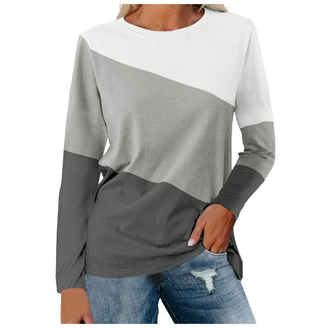 SNKSDGM Hauts à Manches Longues Grande Taille pour Femmes Blouses à Manches Longues pour le Travail T-Shirt Décontracté à Col Rond Imprimé Respirant TG