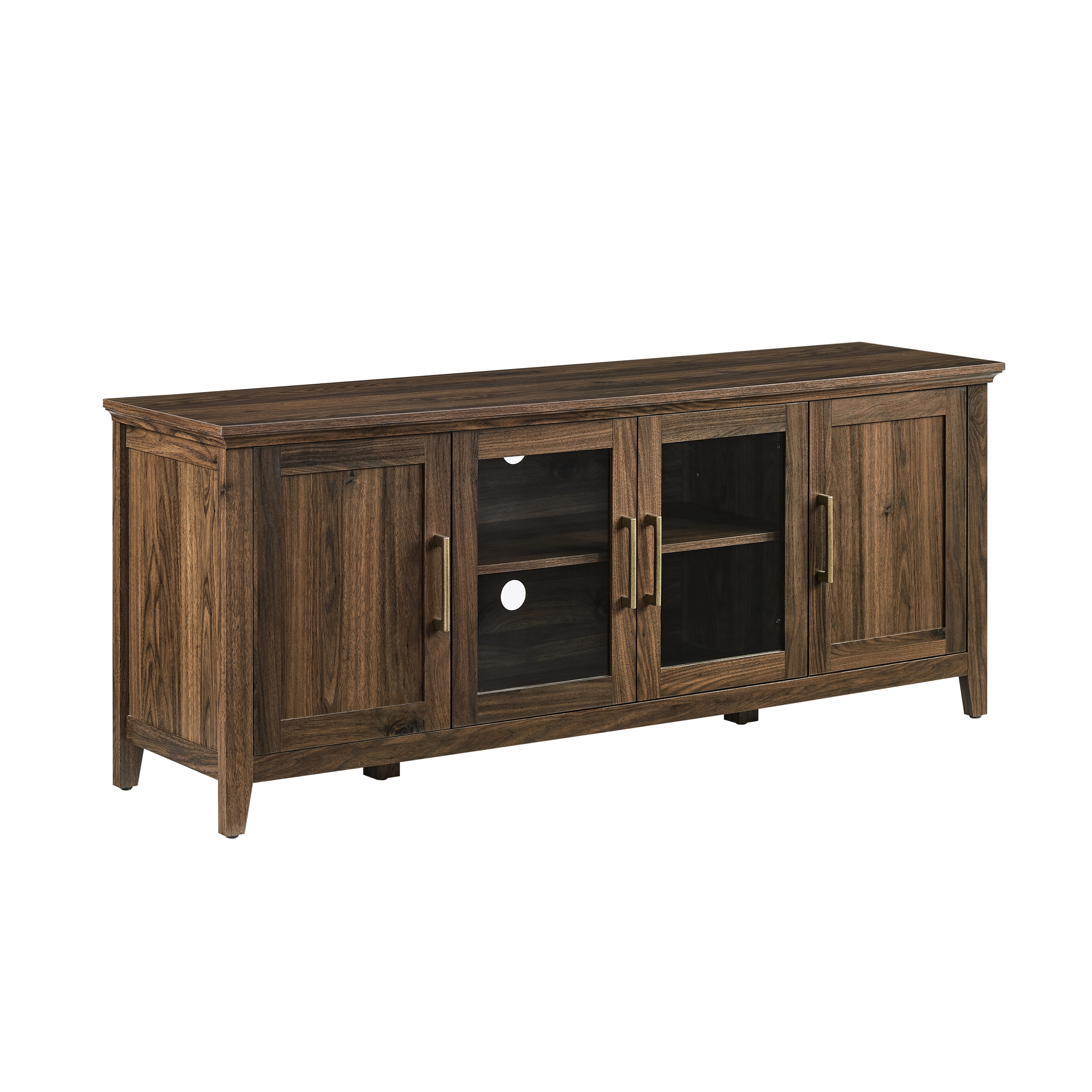 Mainstays Traditional TV Stand with Glass Doors, for TVs up to 65 in, Walnut Finish