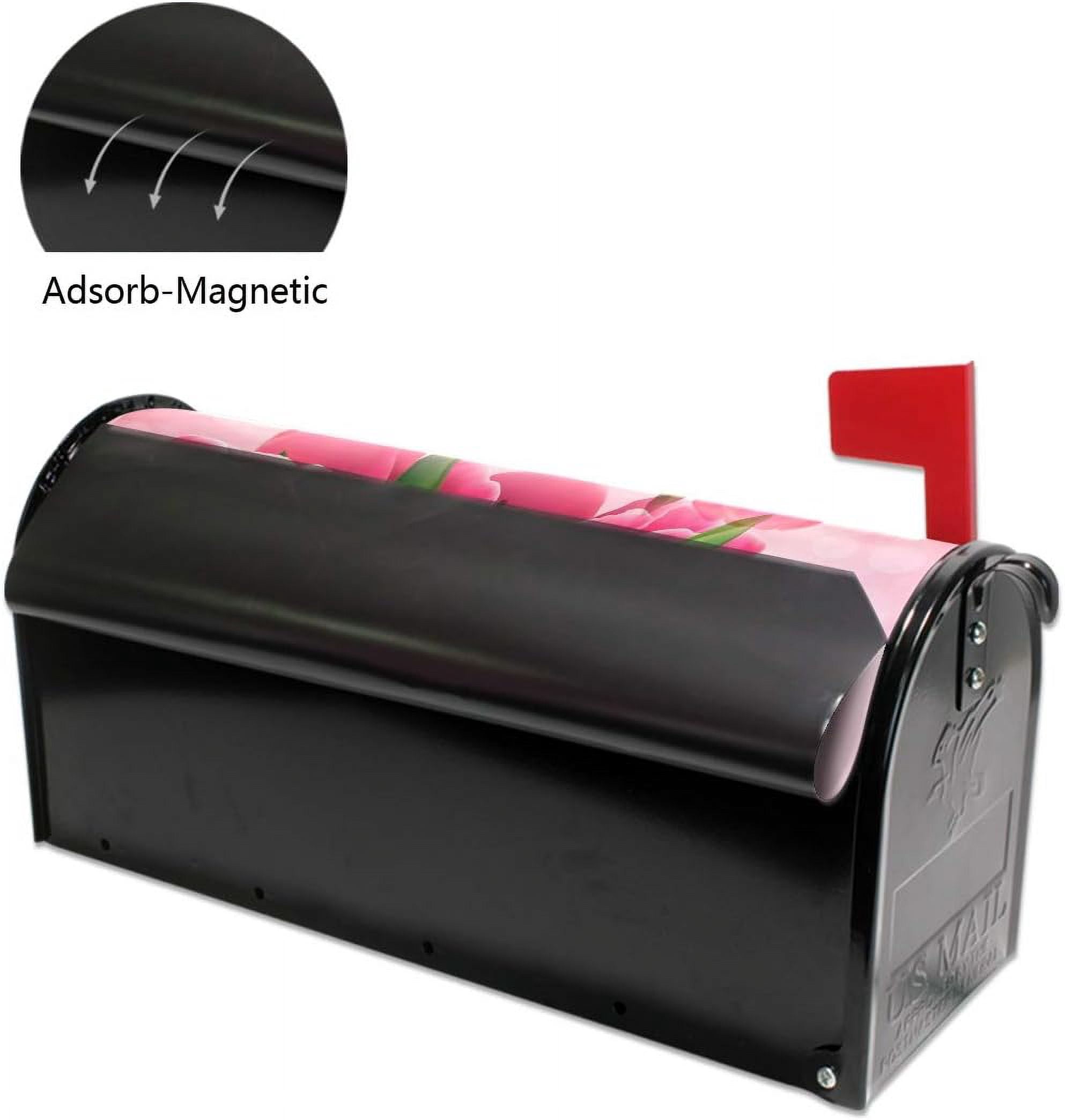 Mother''s Day Magnetic Mailbox Cover Pink Tulips Mailbox Wrap Home Decorative for Standard Mailboxes