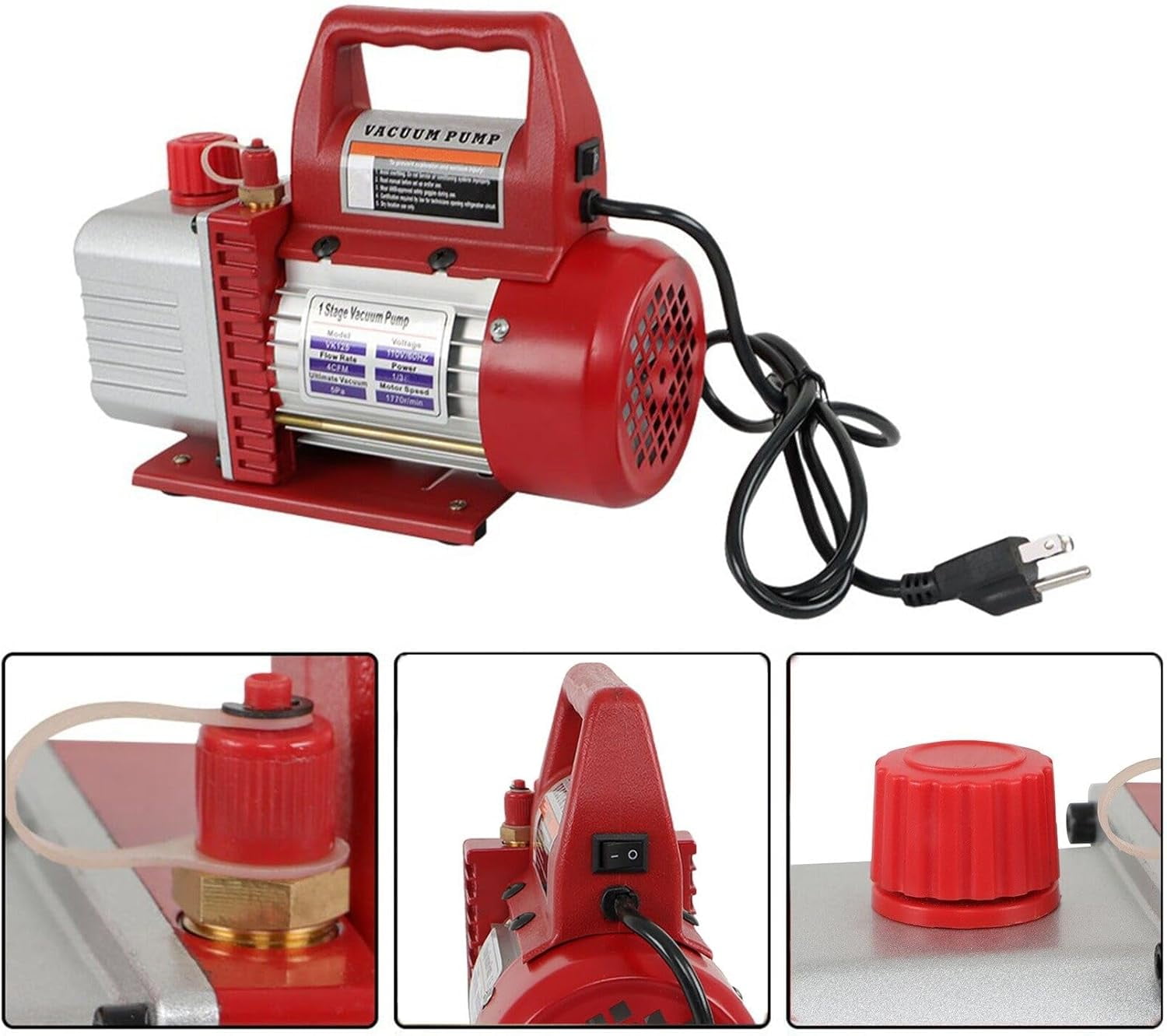 Vacuum Pump 110V 4CFM 1/3HP Single Stage Air Vacuum Pump with Gauge Kit Fit for Air Conditioning Installation and Maintenance