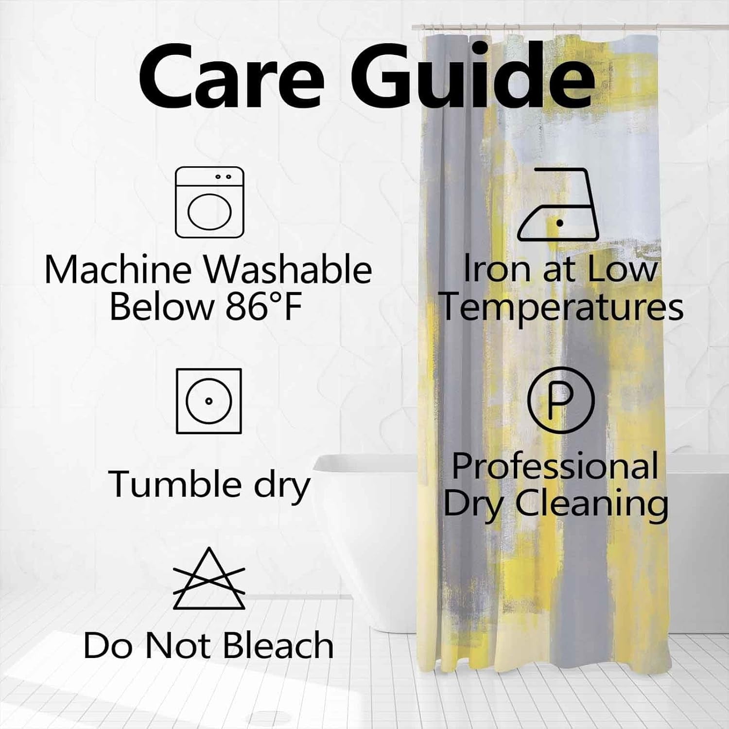 Yellow Shower Curtain for Bathroom Abstract Yellow Gray Watercolor Shower Curtain Set with Hooks Contemporary Oil Panting Fabric Waterproof Shower Curtains 72x72inches