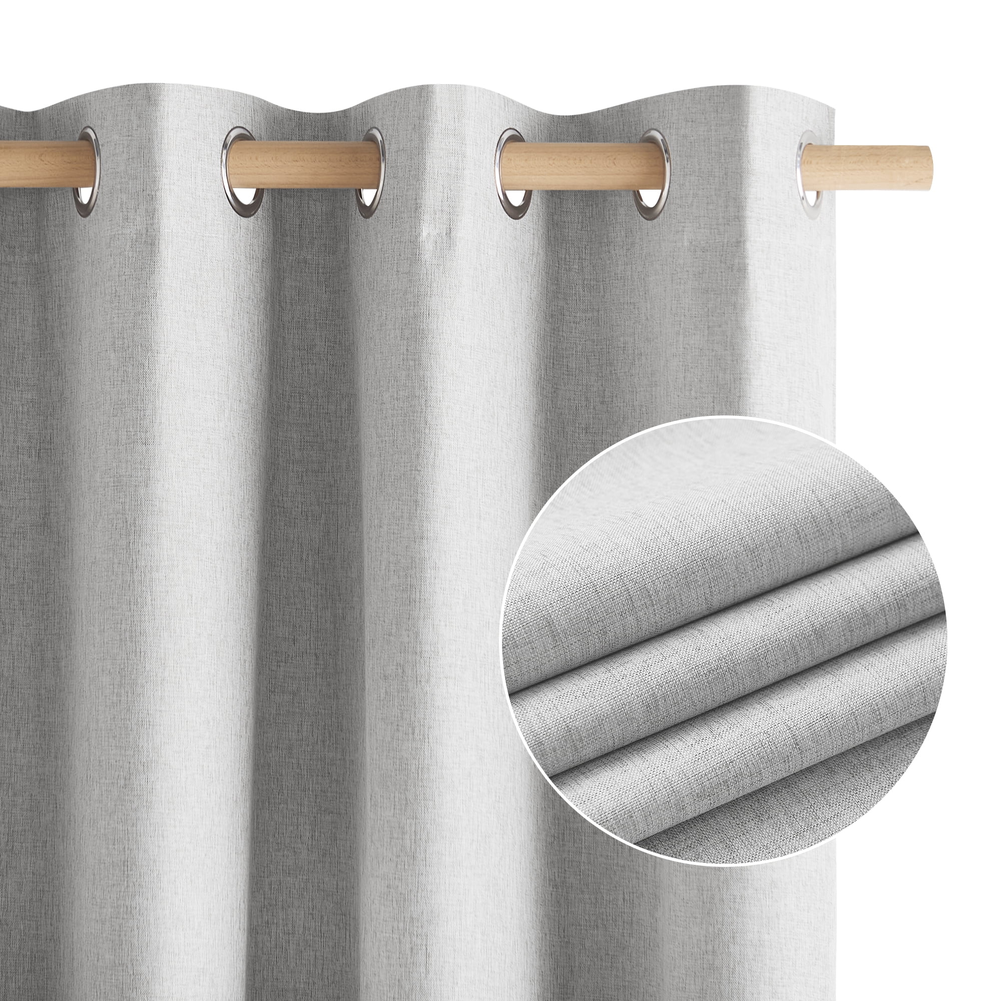 NICETOWN 100% Blackout Curtains for Living Room Faux Linen Room Darkening Noise Reducing Window Treatment for Bedroom, W52 x L90, Light Gray, Set of 2