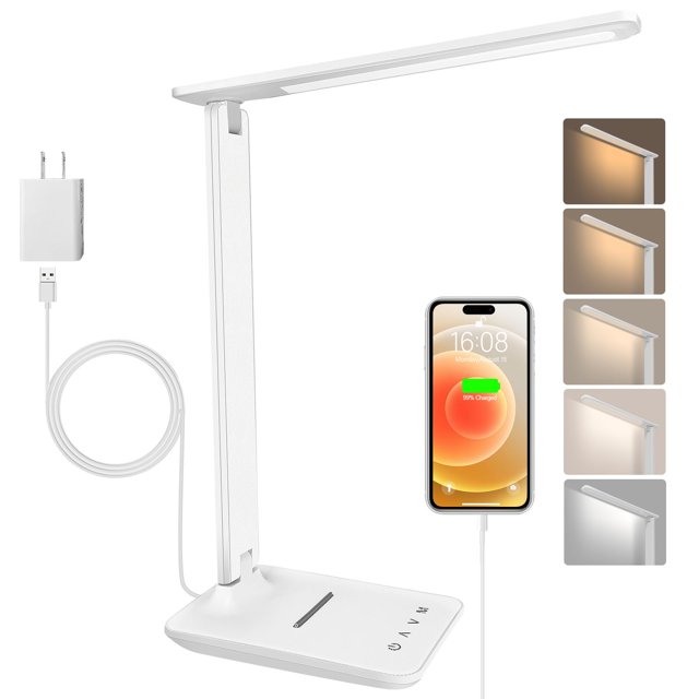 Lámpara LED de escritorio karidi, lámpara de mesa regulable con puerto USB, color blanco