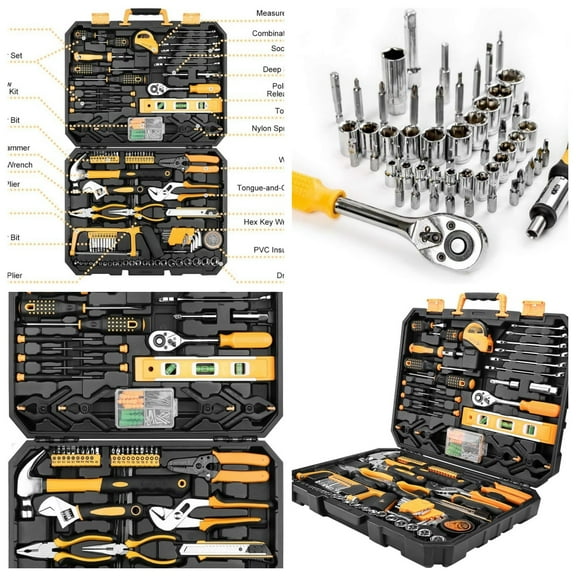 228 Piece Socket Wrench Auto Repair Tool Combination Package Mixed Tool Set Hand Tool Kit with Plastic Toolbox Storage Case