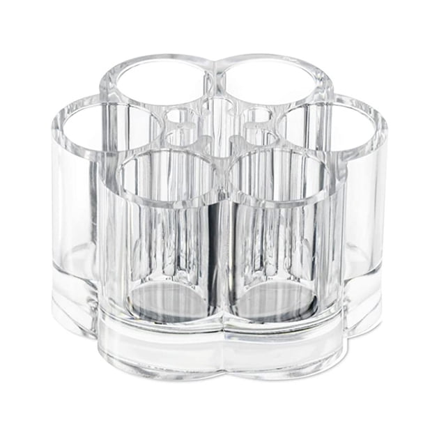 Soporte acrílico para lápiz labial, organizador de cepillos de uñas con delineador de brillo labial compacto transparente y flor pequeña con transparente