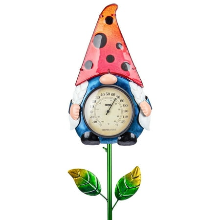 WONDER GARDEN Thermometer for Outside - 42 Inch Gnome Outdoor Metal Stake Decorative Thermometer and Hygrometer for Patio Lawn Patio Garden Yard Home Decor,Housewarming Gifts