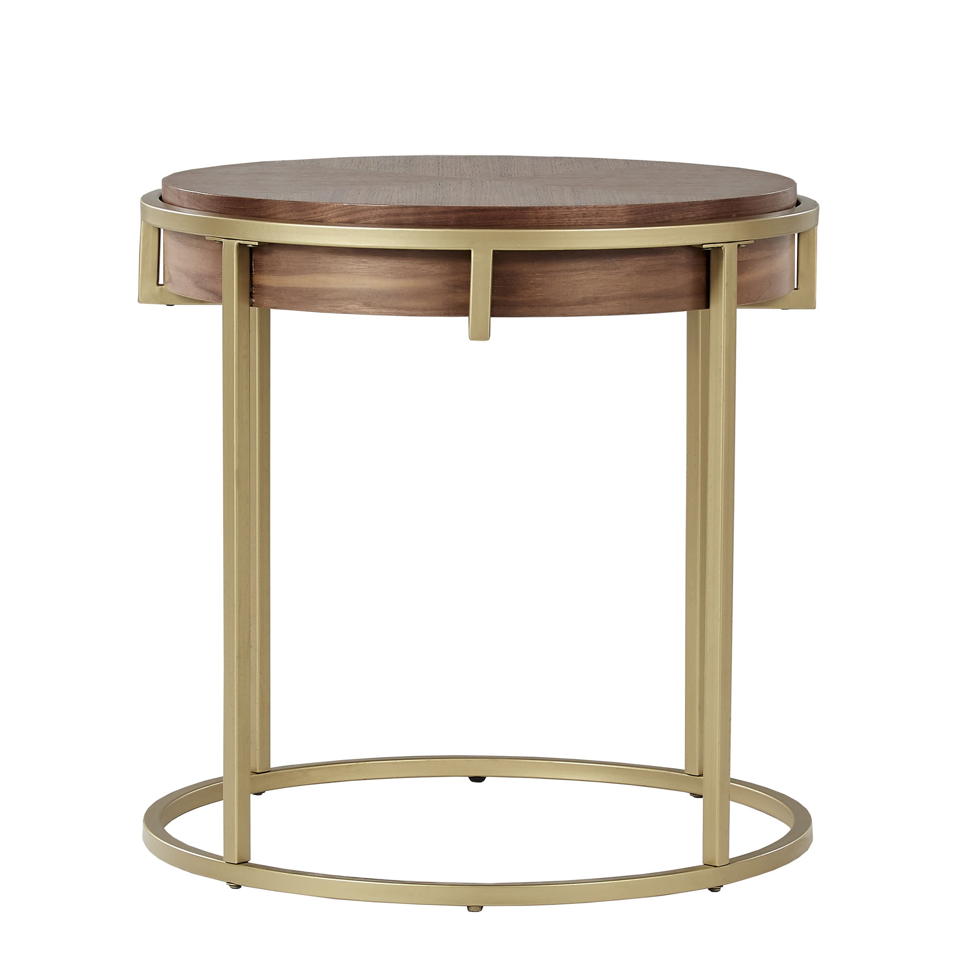 Weston Home Mako Wood and Metal Round End Table, Natural Finish, Gold Base