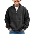 thumbnail image 2 of Boys Quarter Zip Sweatshirts - Waffle Knit Kids Long Sleeve Pullover Teens Tops Clothes with Pocket Dark Gray 120, 2 of 4