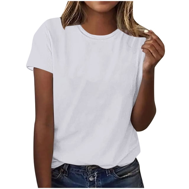 Pisexur Hauts d'Été pour Femmes Mode Chandail Décontracté Uni à Manches Courtes, Hauts pour Femmes Blanc, P