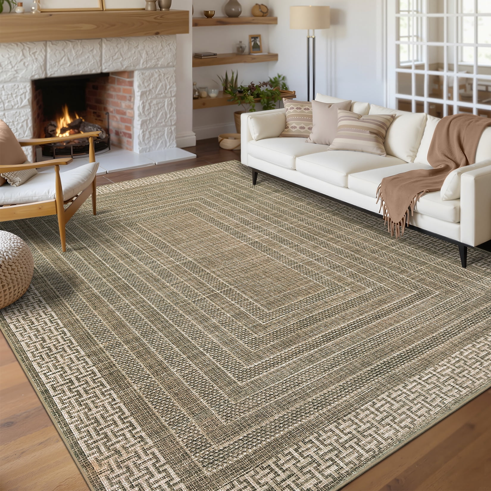 Nasitip Modern Geometric Stripe Brown 5'x7' Area Rugs for Living Room Soft Low Pile Non-Sliping, Machine Washable