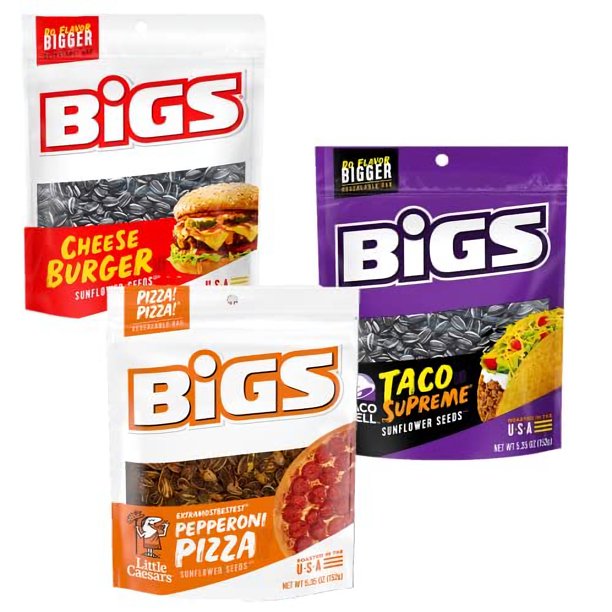 BIGS Sunflower Seeds Variety Pack 3 Flavor Combo Cheeseburger, Taco