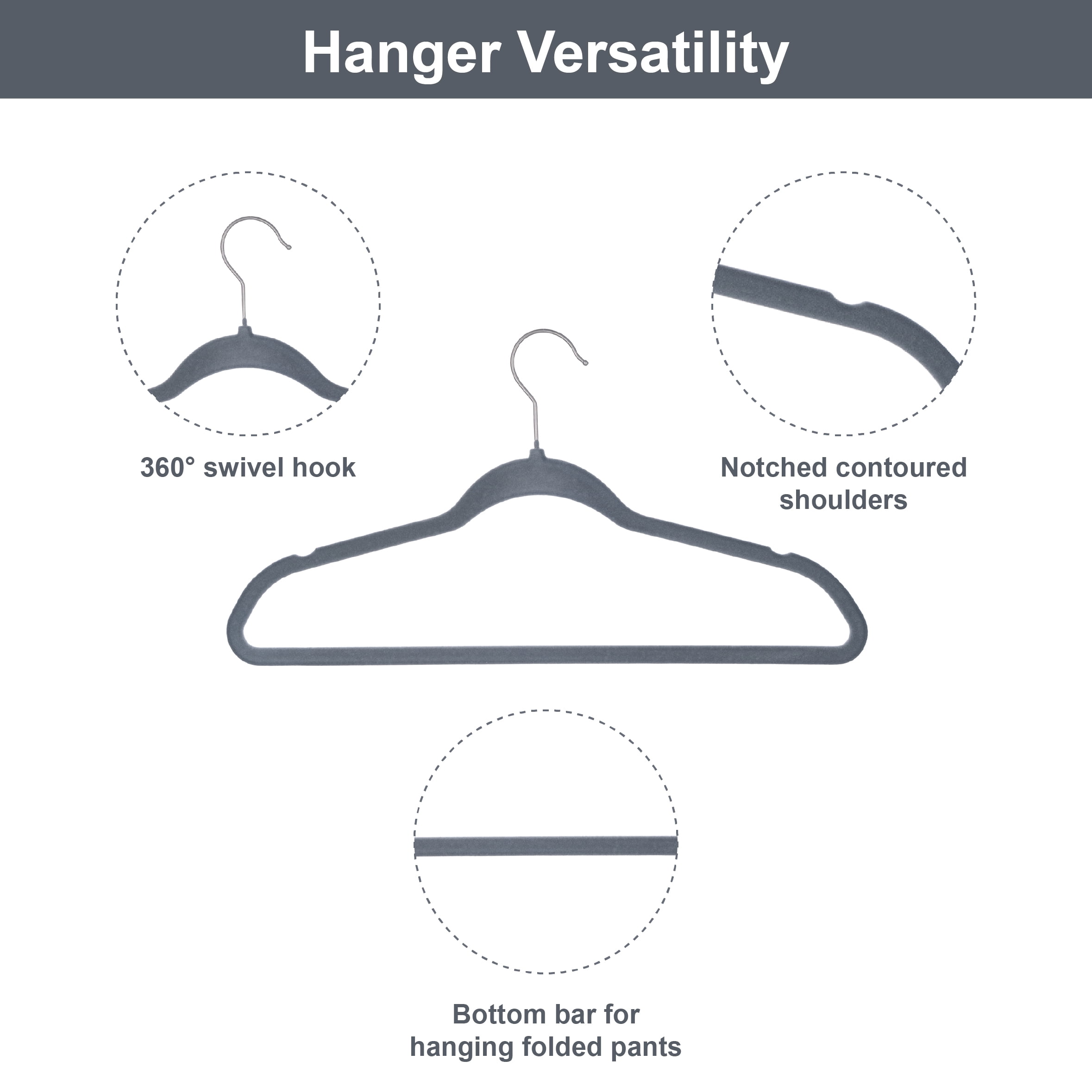 (3 pack) Better Homes & Gardens Non-Slip Gray Velvet Clothes Hangers 30-Pack