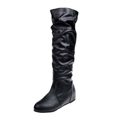 

Fesfesfes Riding Boots For Women Winter Solid Color Long Boots Flat Heels Round-Toe Knee High Boot US:6.5(38)