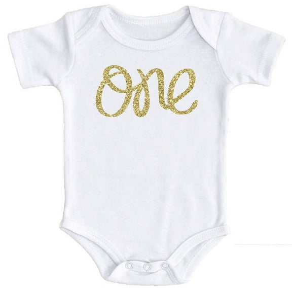 Baby Girls First Birthday Bodysuit Sparkly Glitter Gold One 1st Birthday Outfit,Gold,6-12 months short sleeve