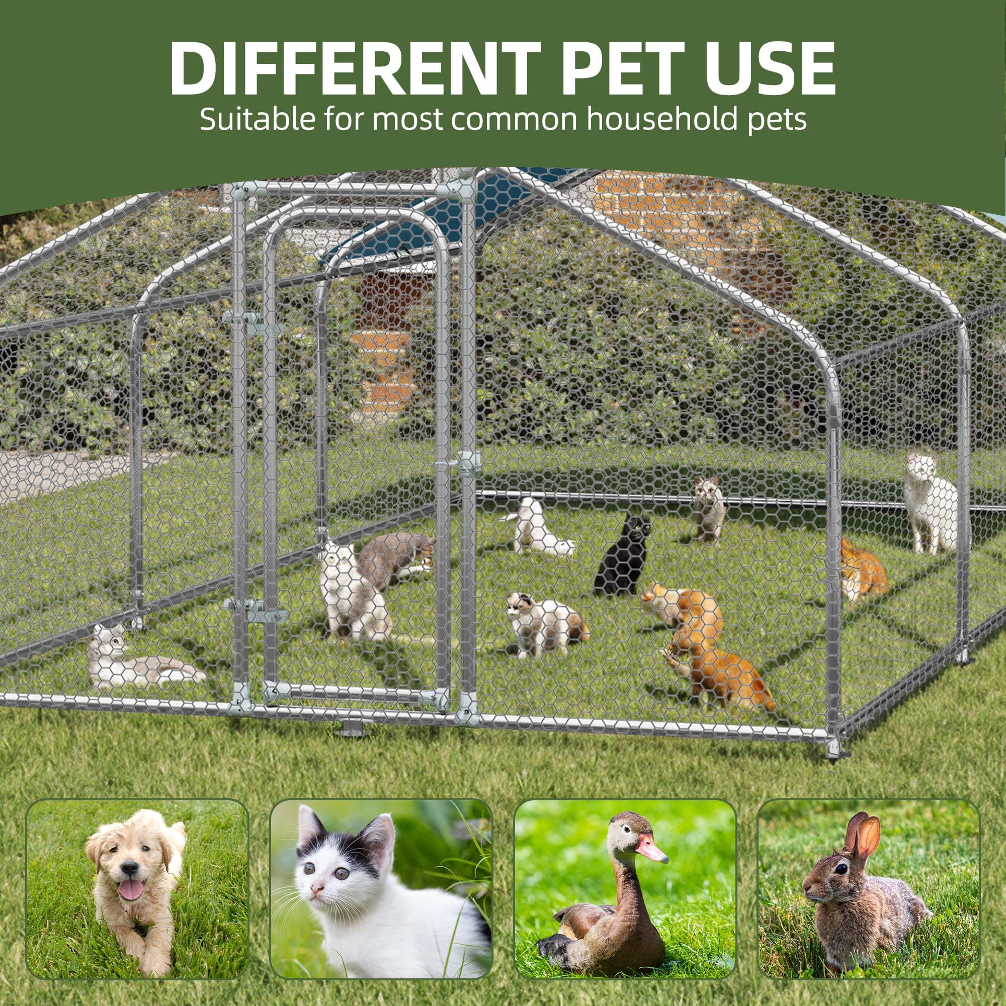 Uforic Chicken Run Coop 19.7 x 9.8 x 6.4 FT Large Metal Chicken Coop, Walk-in Hen Cage, Outdoor Poultry Cage with Waterproof Anti-UV proof Cover and Wire Mesh for Backyard,Outdoor Farm Use