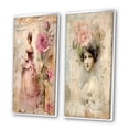 thumbnail image 3 of Designart "Victorian Lady Amid Rustic Pink Roses I" Rose Framed Wall Art Set Of 2 - Traditional Pink Framed Wall Art Set Of 2, 3 of 6
