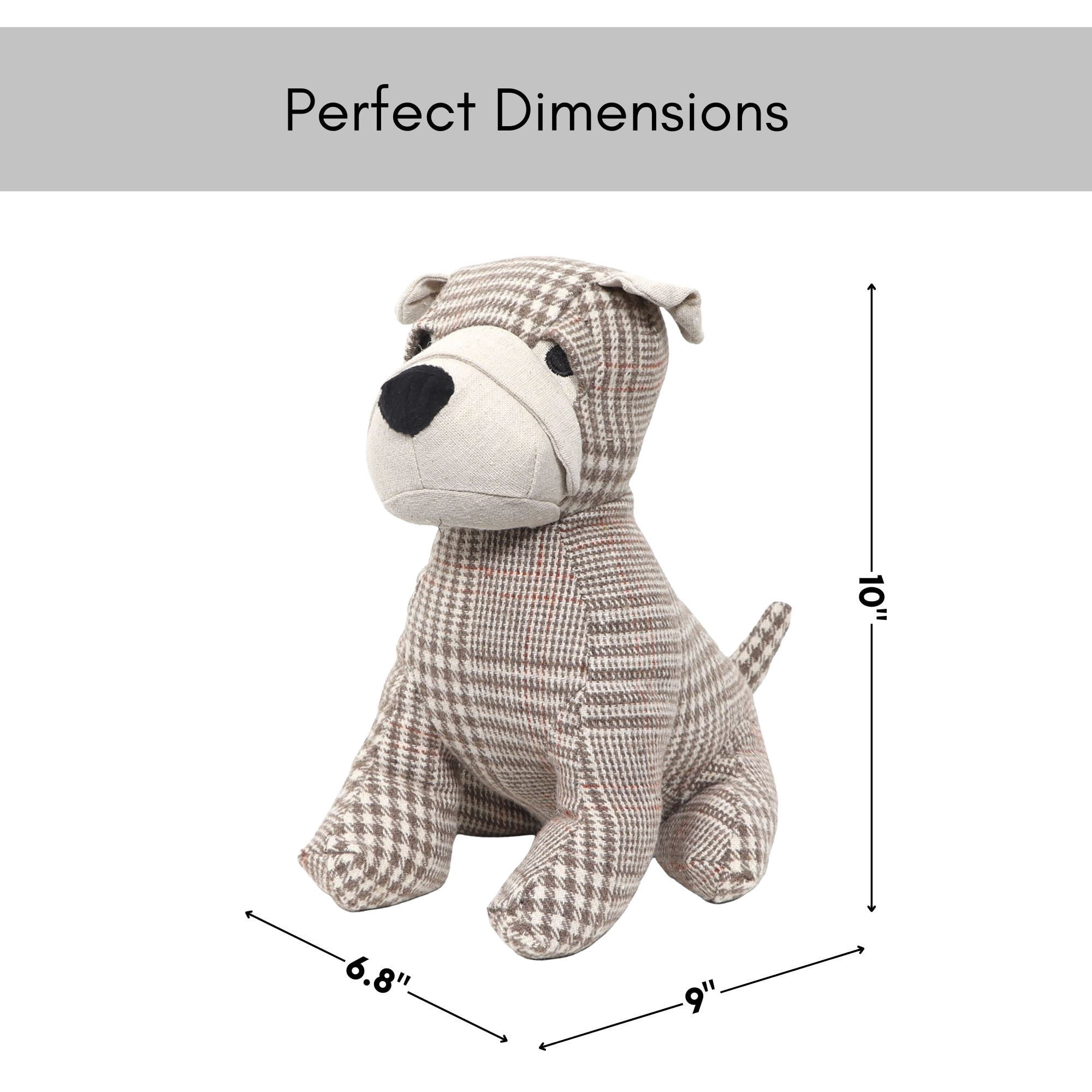 Decorative Dog Door Stop - 2.3 lb. Weighted Door Stopper for Living Room, Bedroom or Office - Adorable Puppy Design with Beige Tartan Fabric - Durable and Stylish Door Holder