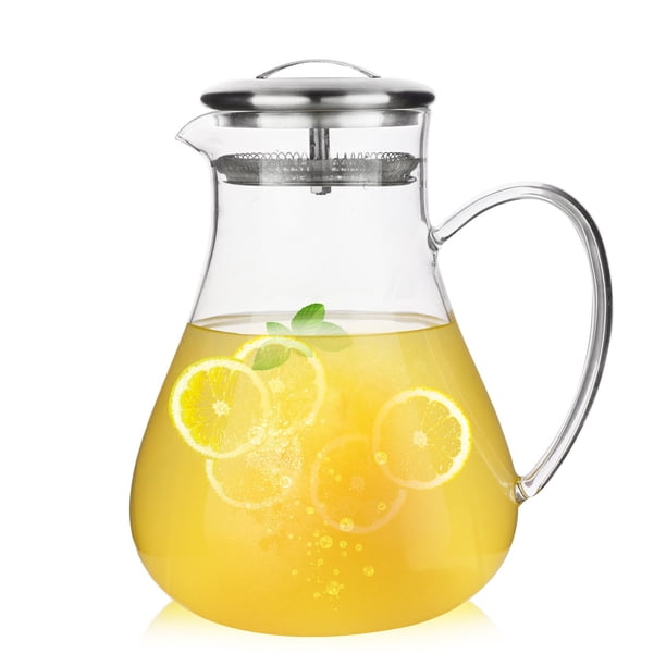 Netany Glass Pitcher with Lid, 68 Oz Ice Tea and Juice Beverage, Heat