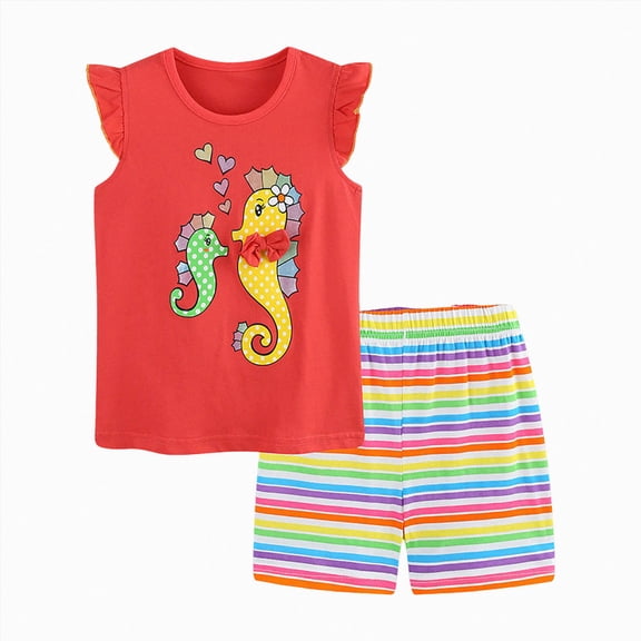 CAICJ98 Toddler Girls Summer Clothes Baby Kids 1T 2T 3T 4T Short Sleeve Letter T-Shirt Tops Shorts Outfits Sets Cute Baby Girl Outfits (Orange,6-7 Years)