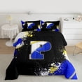 thumbnail image 2 of Feelyou Initial P Letter Queen Comforter Set, Blue Watercolor Artwork Bedding Sets, Cartoon Basketball Print Reversible Bedding Comforter Set, Microfiber Bedroom Decor, 3pcs, 2 of 8