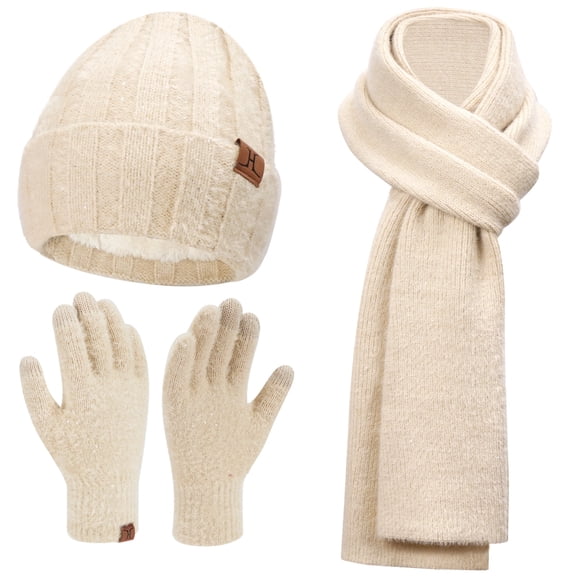 FZ FANTASTIC ZONE Womens Winter Warm Knit Beanie Hats and Touchscreen Gloves Long Scarf Sets with Sequins Thick Fleece Lined