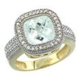 thumbnail image 1 of 14K Yellow Gold Natural Aquamarine Ring Diamond Accent, Cushion-cut 9x9mm Diamond Accent, size 8, 1 of 1