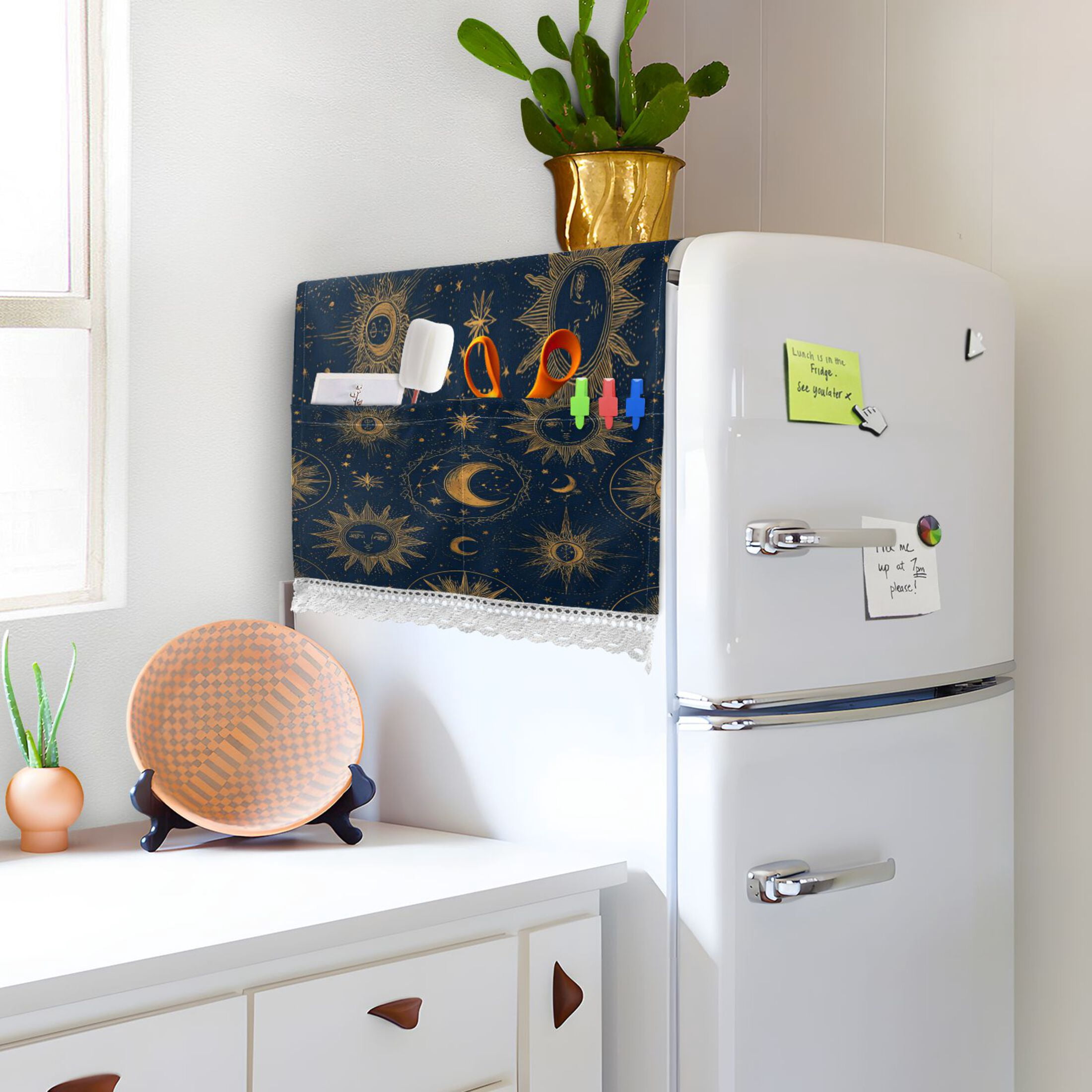 Wobogo Celestial Sun Moon Washing Machine Cover Dustproof Washer Dryer Cover Waterproof Laundry Room Decorative Protector
