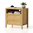 thumbnail image 6 of Joyyskill Farmhouse End Table with 2 Drawers, Wooden Nightstand with Open Storage Cable Hole Freestanding Wide Bedside Table for Bedroom Living Room Sofa, Natural Oak, 6 of 8