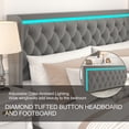 thumbnail image 2 of Queen Platform Bed Frame with High Headboard, Velvet Upholstery, Deep Tufted Buttons, Adjustable LED Light, Wide Wingbacks Bed,No Box Spring Needed,Gray, 2 of 8