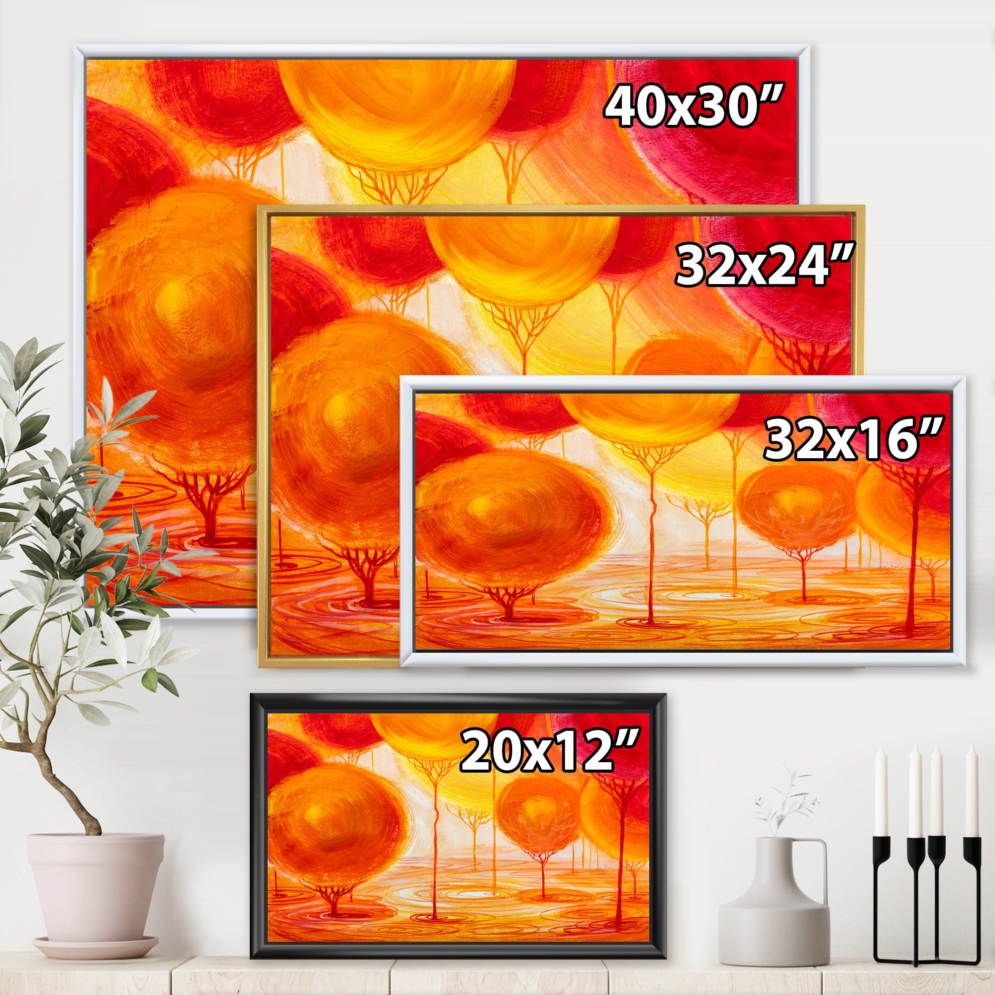Designart 'Ornamental Colourful Trees II' Modern Framed Canvas Wall Art Print