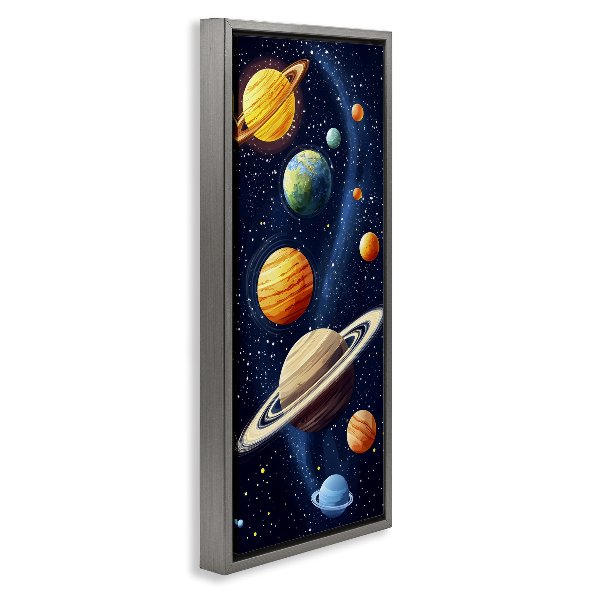 Stupell Industries Galaxy Swirl Planetary Orbit Gray Framed Floater Canvas Wall Art, design by Creative Studio