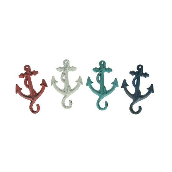 J.D. Yeatts Cast Iron Ship Anchor Coat Hooks Hanger Coastal Wall Décor (Set of 4)